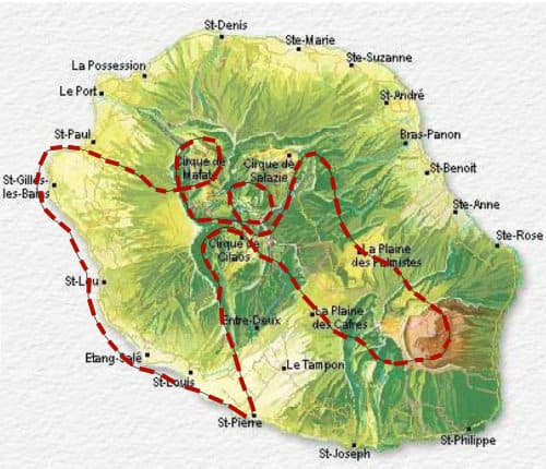 Carte indicative du trajet L’Intégrale & Piton des Neiges au départ de Pierrefonds