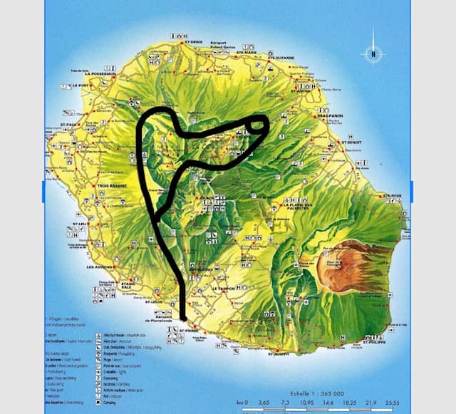 Carte indicative du trajet Mafate & Salazie au départ de Pierrefonds