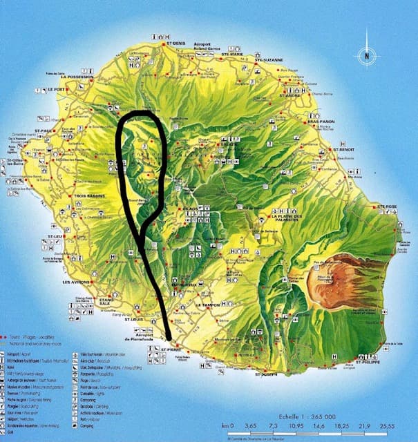 Carte indicative du trajet Cirque de Mafate au départ de Pierrefonds
