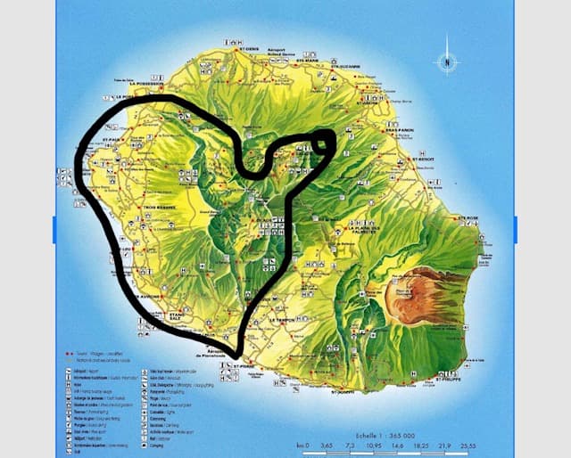 Carte indicative du trajet Mafate, Salazie & Lagons au départ de Pierrefonds